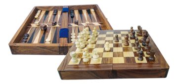 Sakk és backgammon fadobozban – 25,5 × 25,5 cm