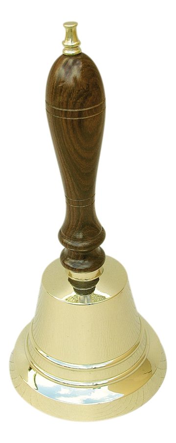 Asztali csengő sárgarézből, fa nyéllel – 22 cm