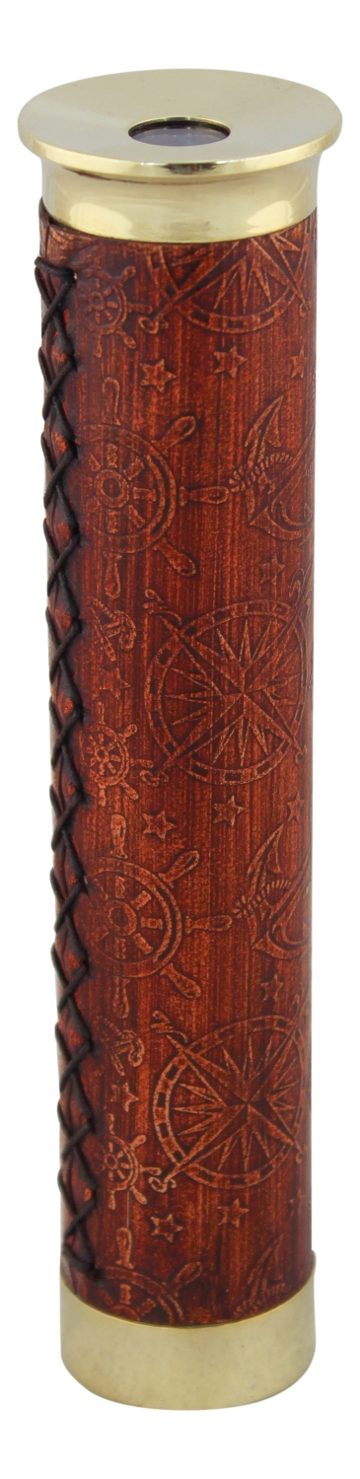 Kaleidoszkóp sárgarézből és bőrből – 17 cm