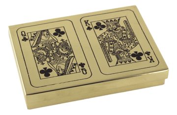 Sárgaréz kártyadoboz 2 paklival (110 lap) – 14 × 10 × 2,3 cm