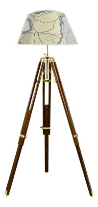 Háromlábú lámpa fából és sárgarézből – 91–147 cm, búra nélkül