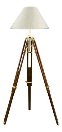 Háromlábú lámpa fából és sárgarézből – 91–147 cm, búra nélkül