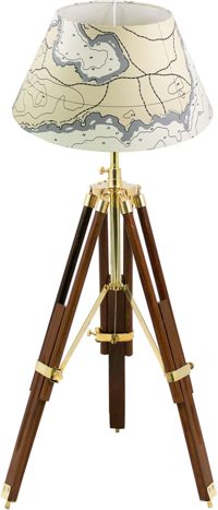 Háromlábú lámpa fából és sárgarézből – 43–83,5 cm, búra nélkül