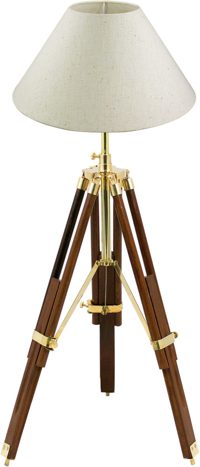 Háromlábú lámpa fából és sárgarézből – 43–83,5 cm, búra nélkül