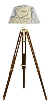 Háromlábú állólámpa fából és sárgarézből – 166/187 cm, búra nélkül