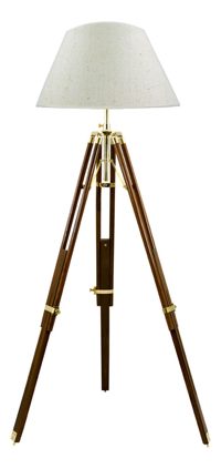 Háromlábú állólámpa fából és sárgarézből – 166/187 cm, búra nélkül