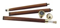 Sétabot iránytűvel és üvegcsővel, fa és sárgaréz – 92,5 cm