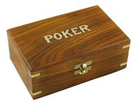 Póker készlet fadobozban – 2 pakli, 100 zseton, 18,5 × 11,5 × 7 cm