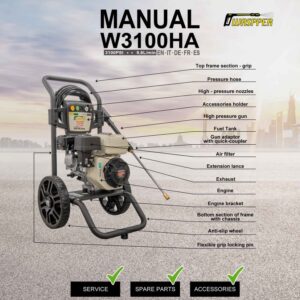 Waspper W3100HA benzinmotoros magasnyomású tisztító, Honda, 5.5 LE, 213 bar/3100 PSI - Image 12