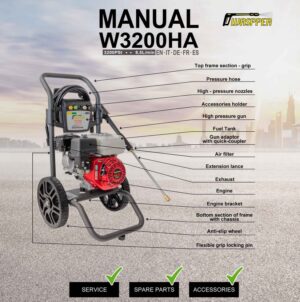Waspper W3200HA benzinmotoros magasnyomású tisztító, Honda, 6.5 LE, 220 bar/3200 PSI - Image 16
