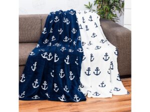 Plüss takaró fehér horgonyokkal 200 x 150 cm - Image 4