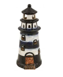 Kerámia gyertyatartó Lighthouse, kék - 16,5 cm