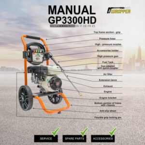 Gaspper GP3300HD benzinmotoros nagynyomású mosó, Honda GP200, 5,5 LE, 220 bar / 3 200 PSI - Image 10